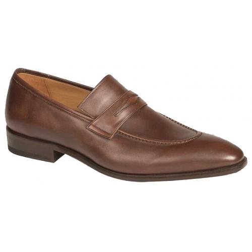 Mezlan "Bione" 6406 Brown Hand Burnished Genuine Italian Calfskin Loafer Shoes.